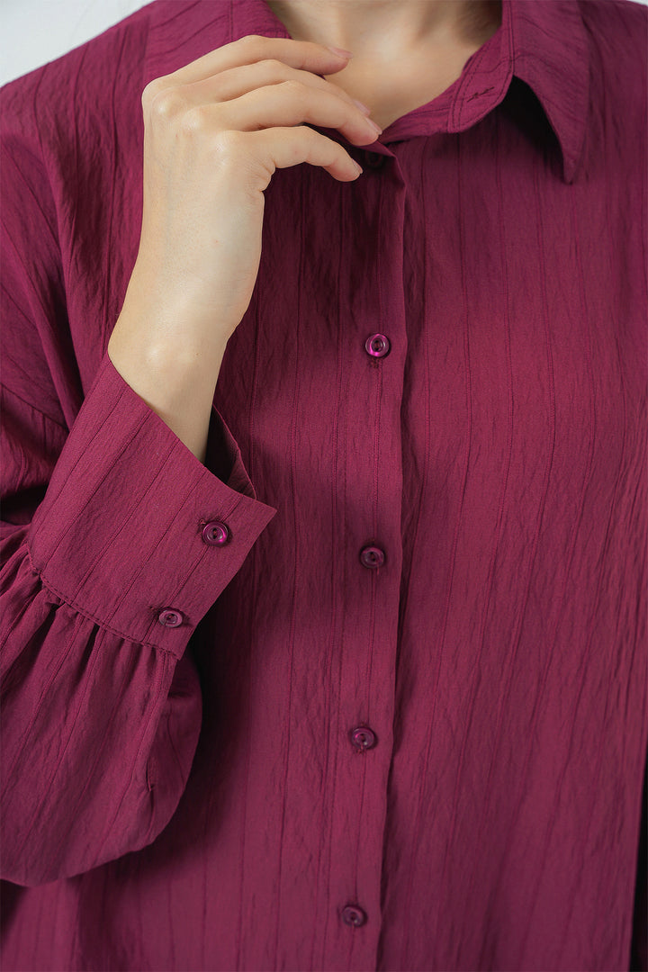 BGD Women Women's Striped Long Shirt Tunic 5963 - Burgundy - Medford