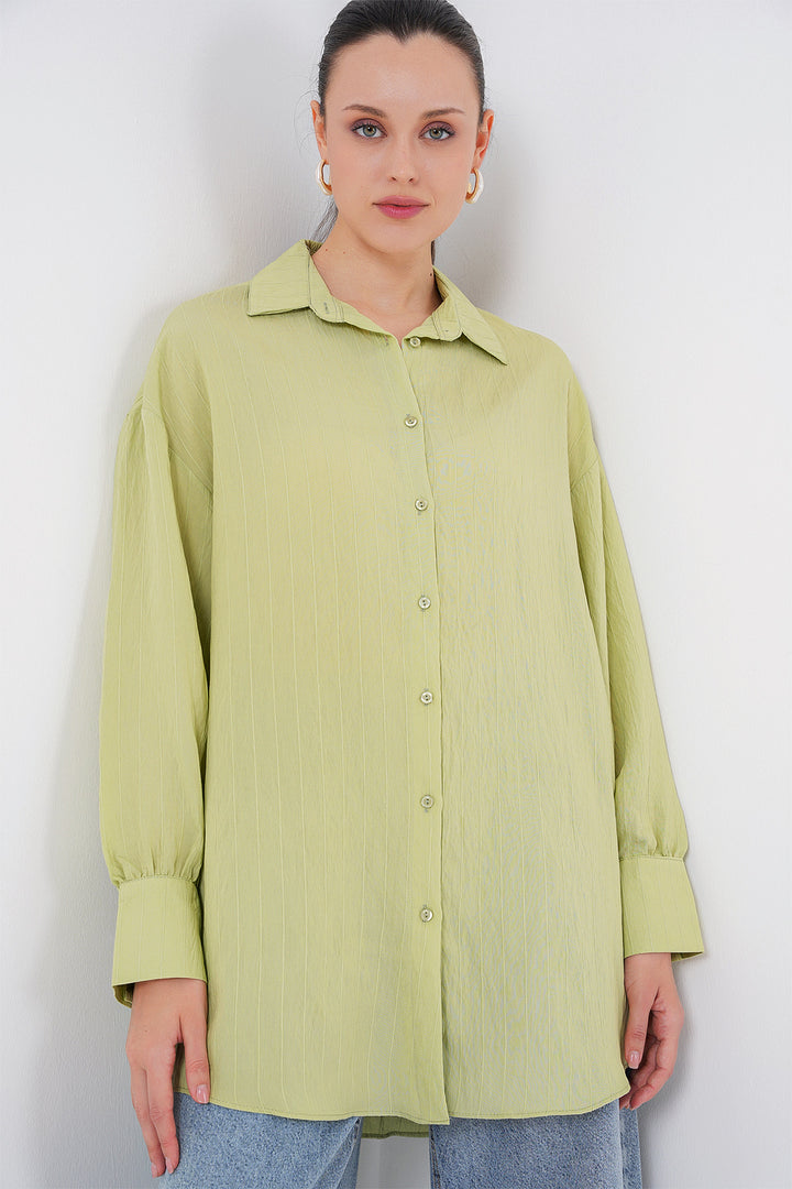BGD Women Woman Striped Long Shirt Tunic 5963 - Dark Green - Burriana