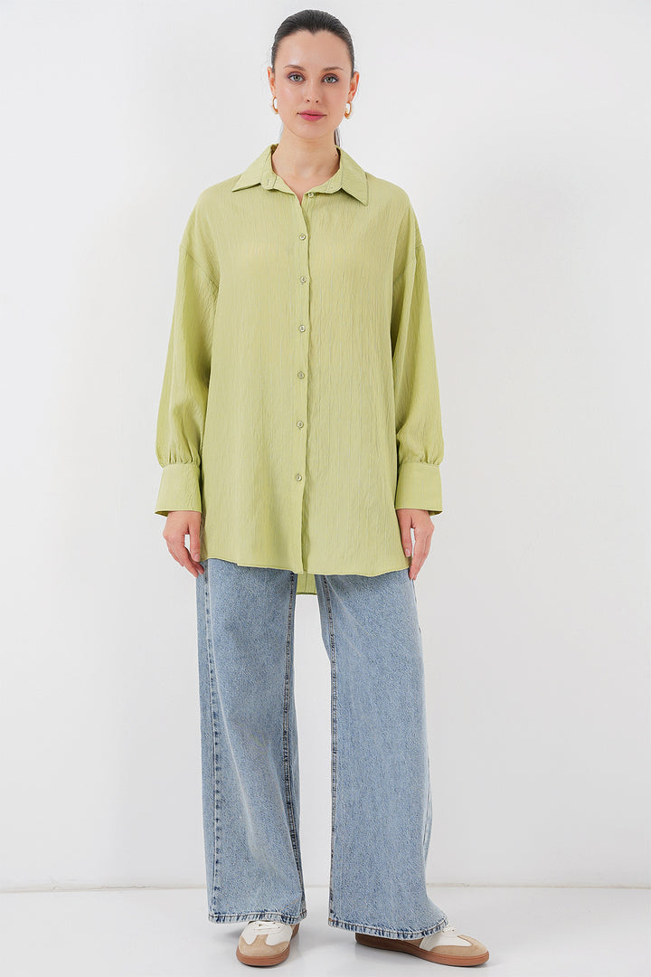 BGD Women Woman Striped Long Shirt Tunic 5963 - Dark Green - Burriana