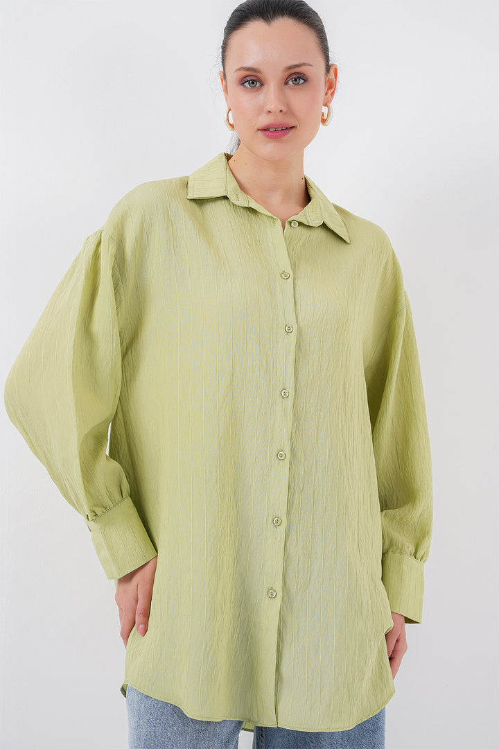 BGD Women Woman Striped Long Shirt Tunic 5963 - Dark Green - Burriana