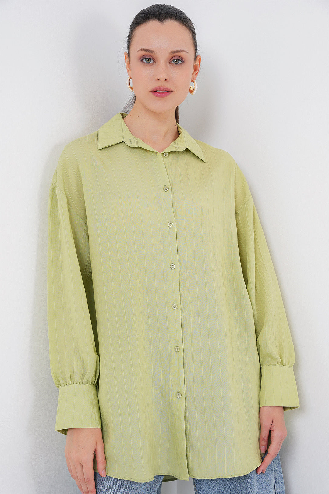 BGD Women Woman Striped Long Shirt Tunic 5963 - Dark Green - Burriana