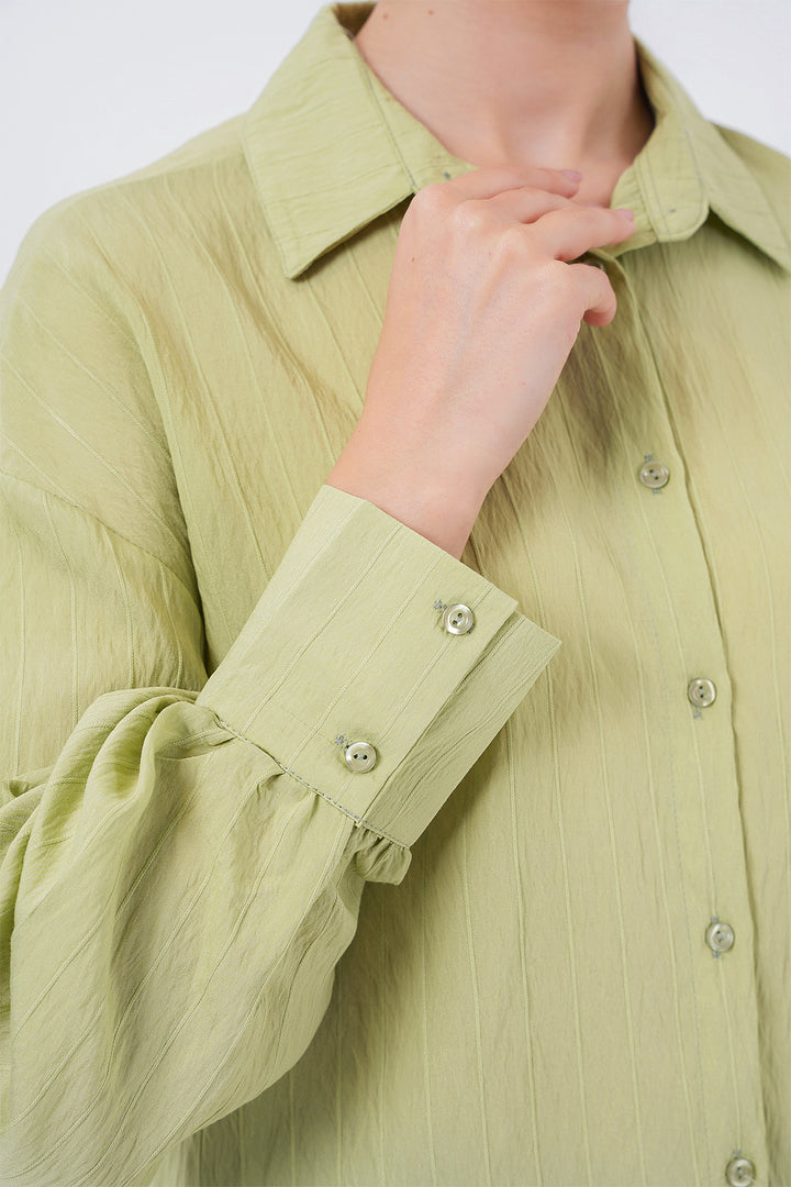 BGD Women Woman Striped Long Shirt Tunic 5963 - Dark Green - Burriana
