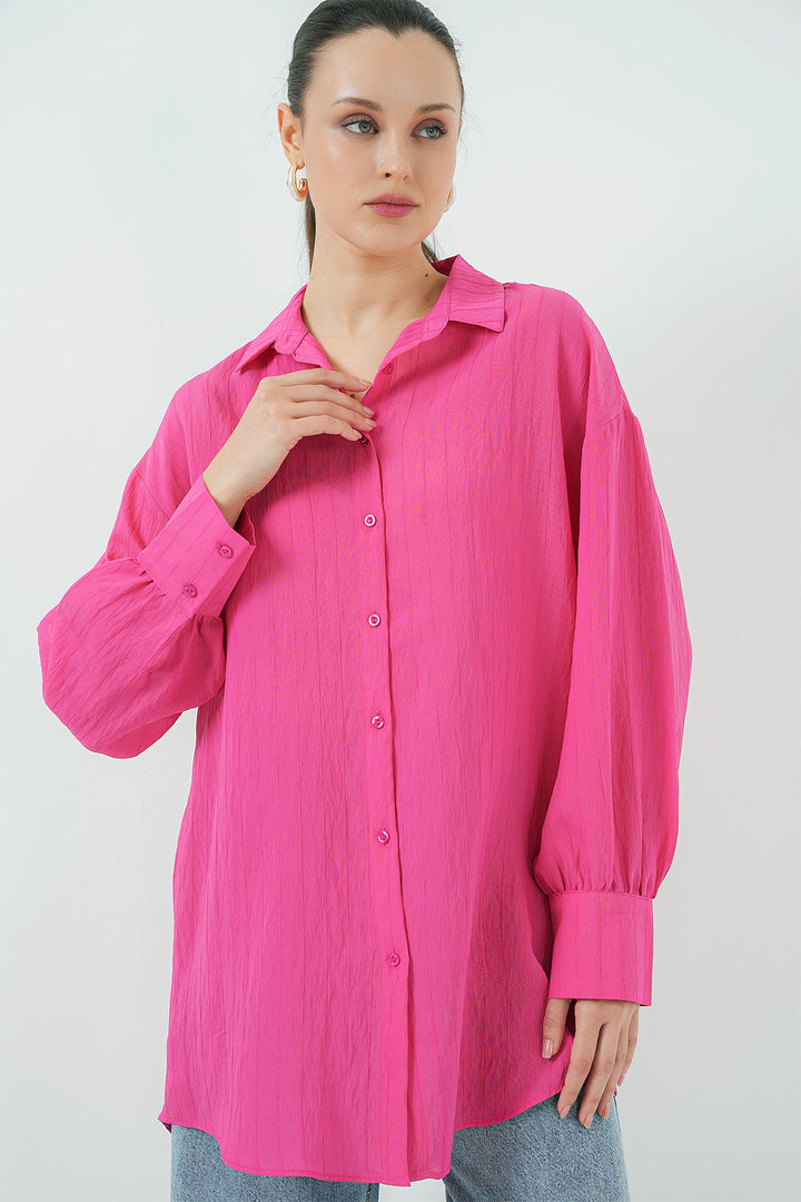 BGD Women Women's Striped Long Shirt Tunic 5963 - Fuchsia - Pickering