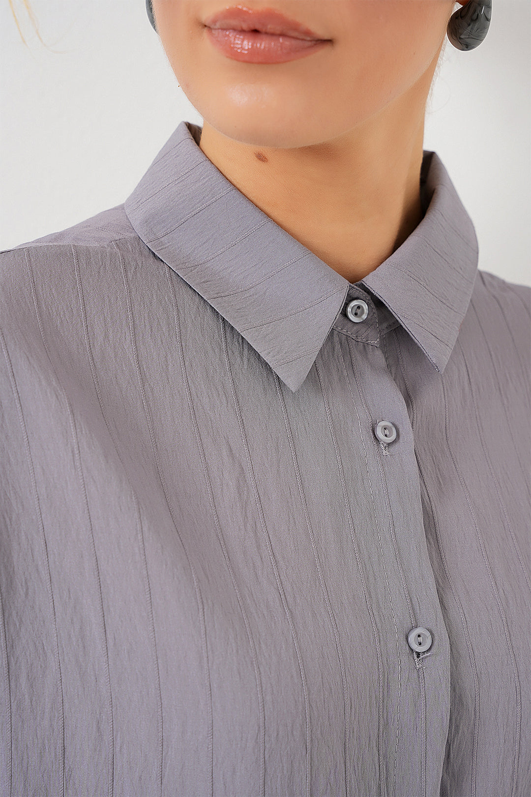 BGD Women Woman Striped Long Shirt Tunic 5963 - Gray - Lynn