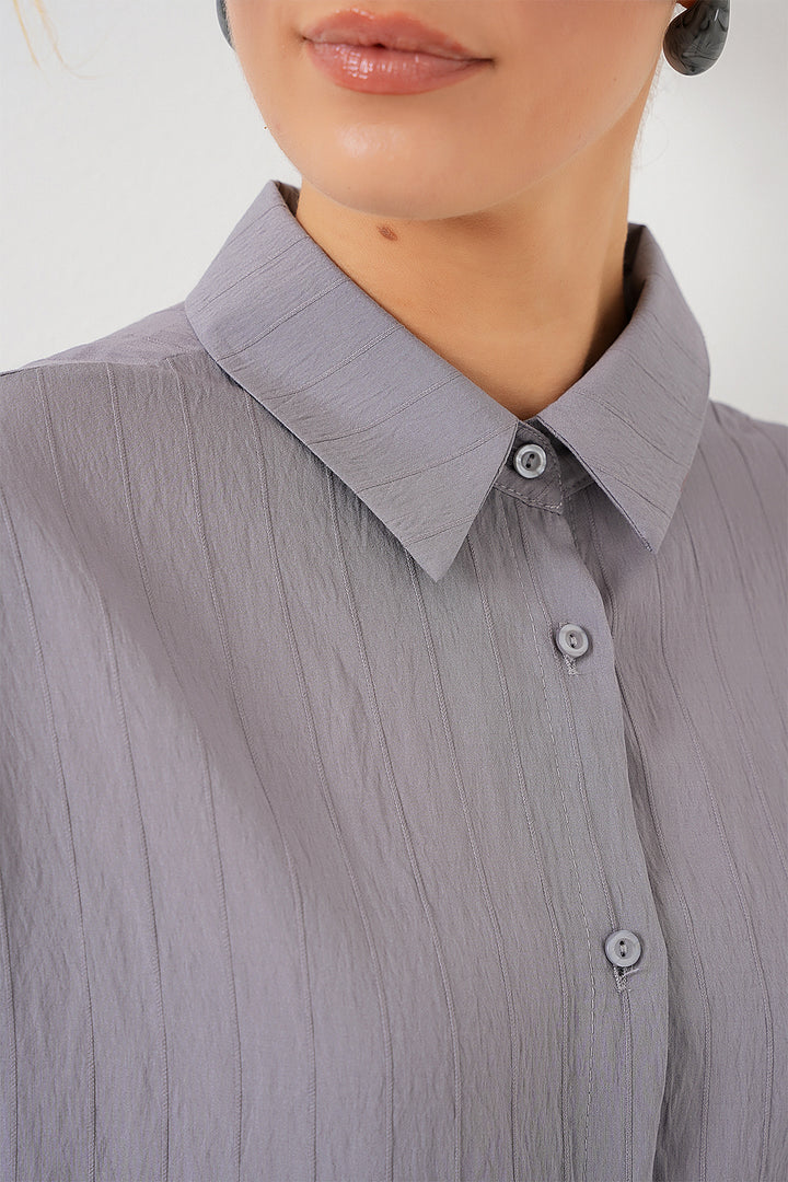 BGD Women Woman Striped Long Shirt Tunic 5963 - Gray - Lynn