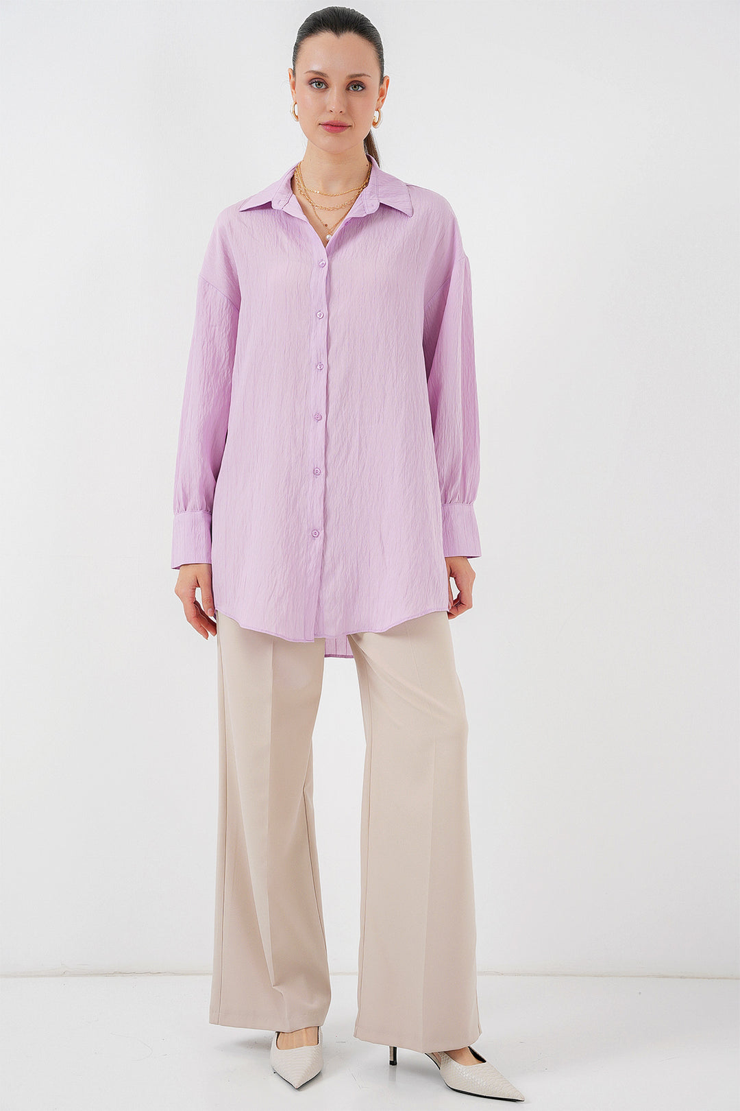 BGD Women Woman Striped Long Shirt Tunic 5963 - Lilac - Tooele