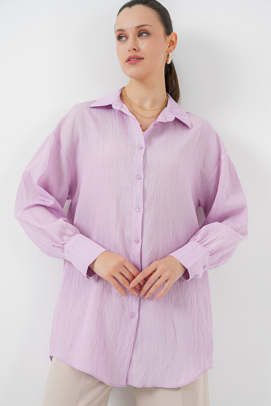 BGD Women Woman Striped Long Shirt Tunic 5963 - Lilac - Tooele