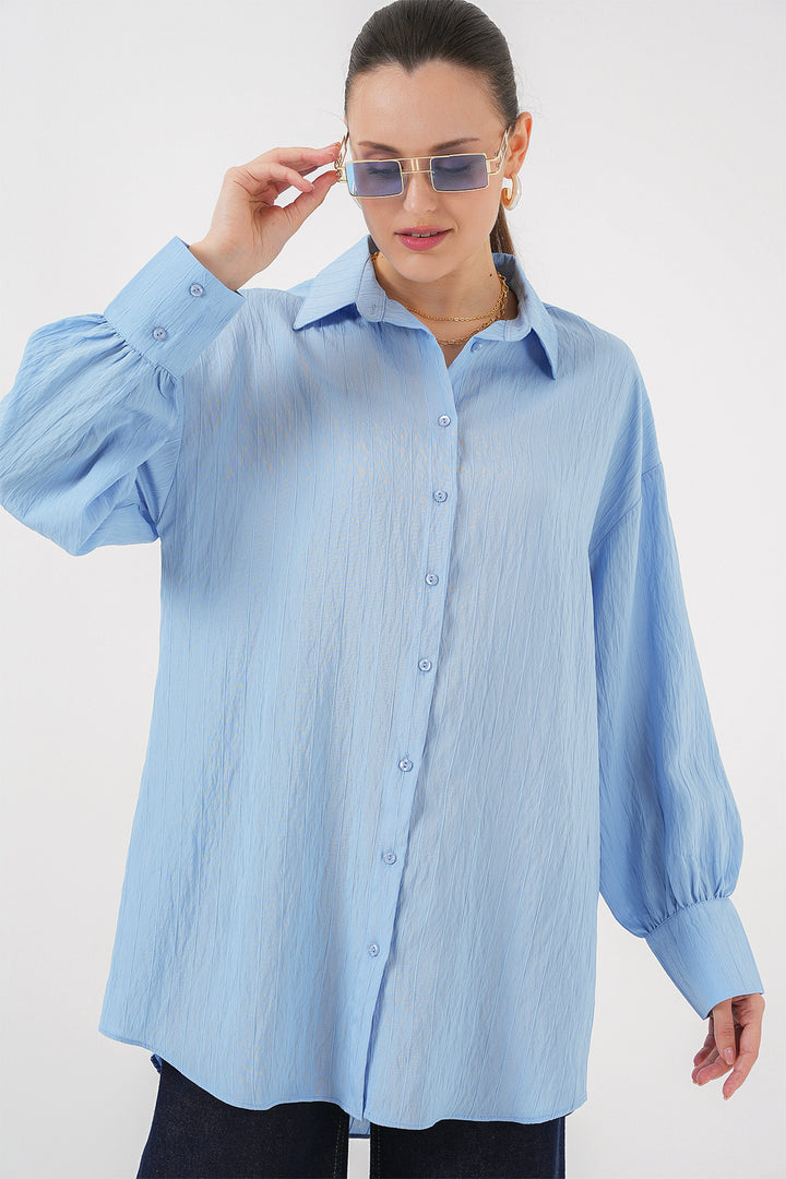 BGD Women Woman Striped Long Shirt Tunic 5963 - Blue - La Huacana