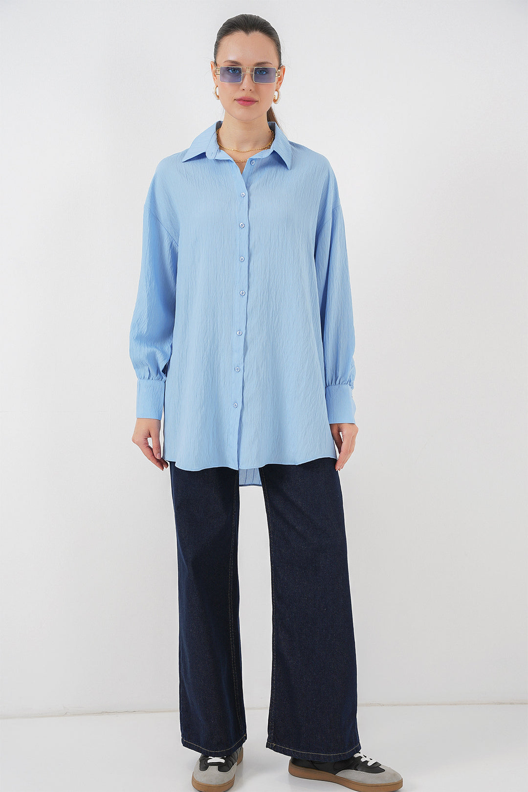 BGD Women Woman Striped Long Shirt Tunic 5963 - Blue - La Huacana