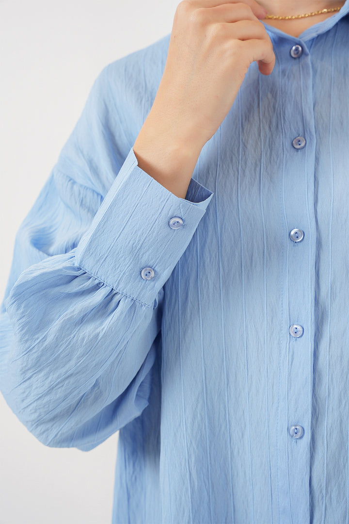 BGD Women Woman Striped Long Shirt Tunic 5963 - Blue - La Huacana