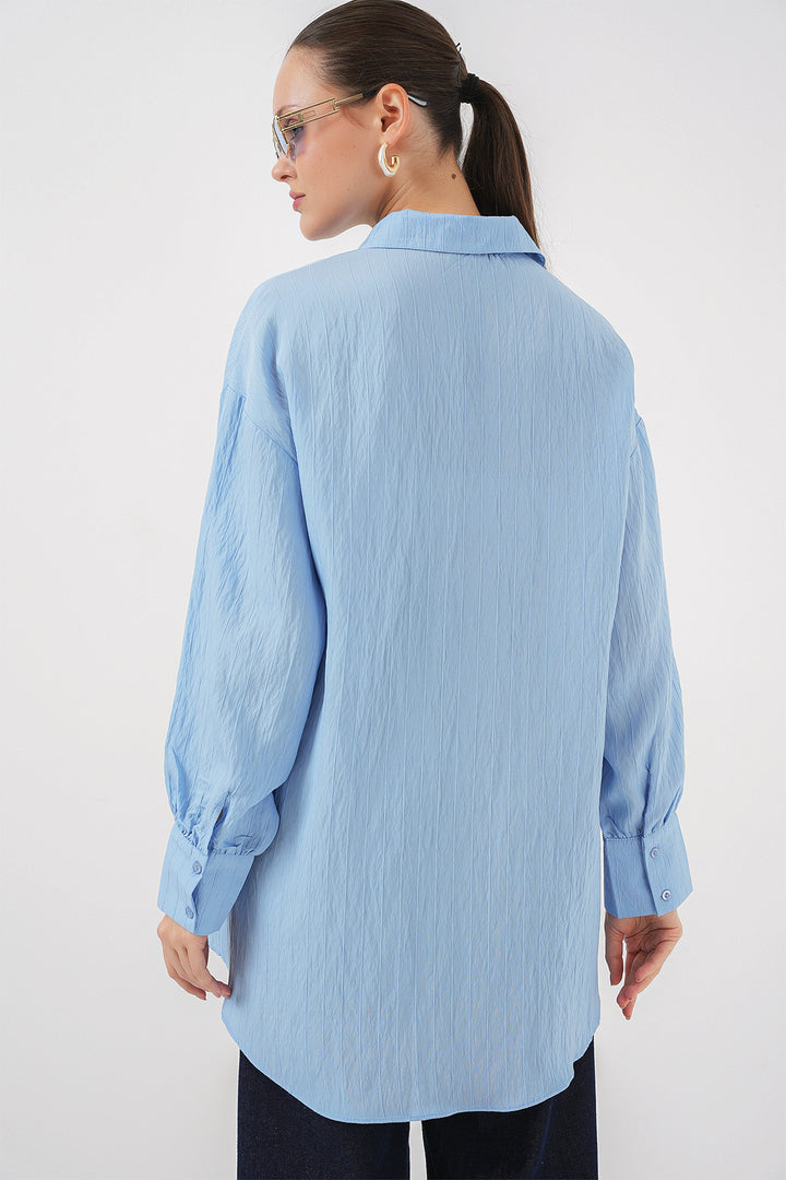 BGD Women Woman Striped Long Shirt Tunic 5963 - Blue - La Huacana