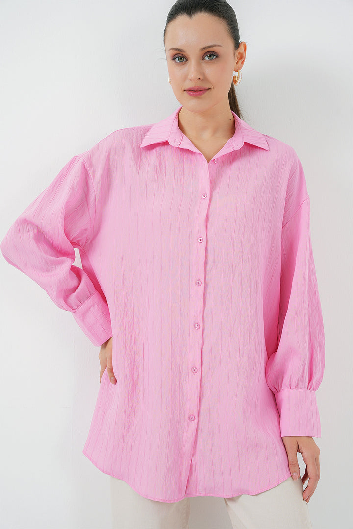 BGD Women Woman Striped Long Shirt Tunic 5963 - Pink - Cherkasy
