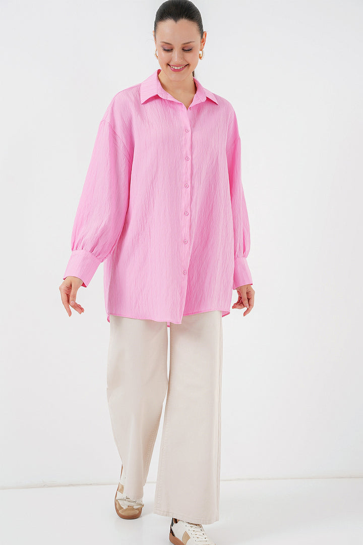 BGD Women Woman Striped Long Shirt Tunic 5963 - Pink - Cherkasy