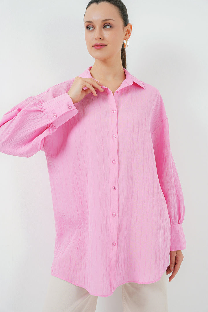 BGD Women Woman Striped Long Shirt Tunic 5963 - Pink - Cherkasy