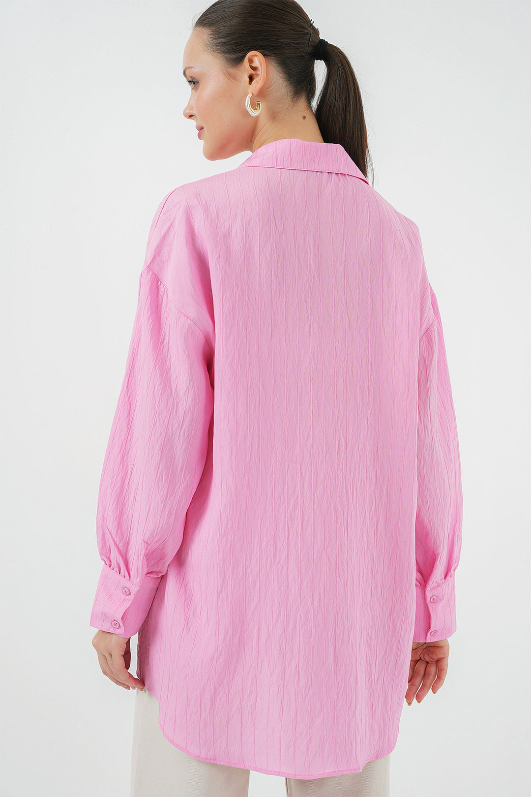 BGD Women Woman Striped Long Shirt Tunic 5963 - Pink - Cherkasy