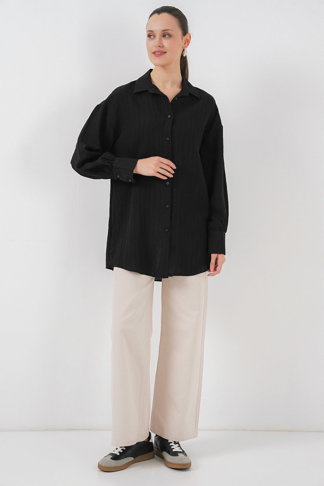 BGD Women Woman Striped Long Shirt Tunic 5963 - Black - Hampstead