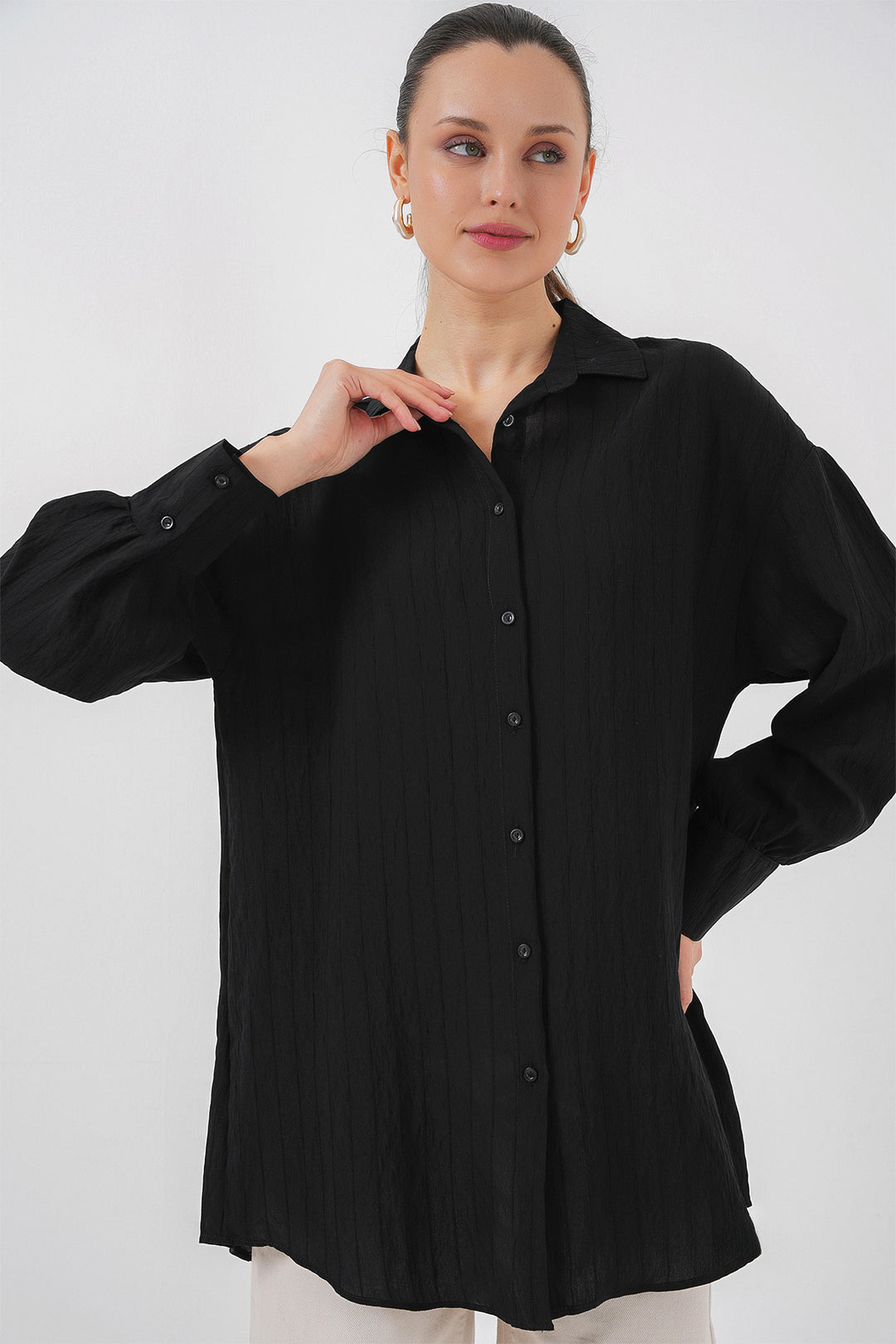 BGD Women Woman Striped Long Shirt Tunic 5963 - Black - Hampstead