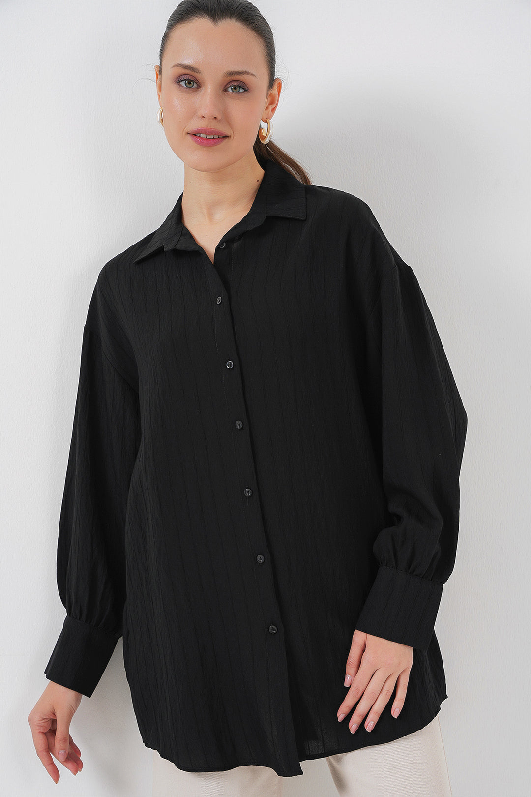 BGD Women Woman Striped Long Shirt Tunic 5963 - Black - Hampstead
