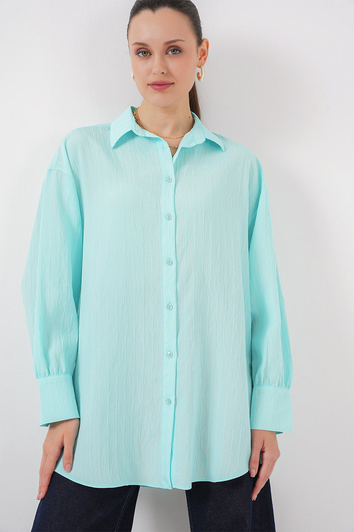 BGD Women Woman Striped Long Shirt Tunic 5963 - Turquoise - Mount Laurel