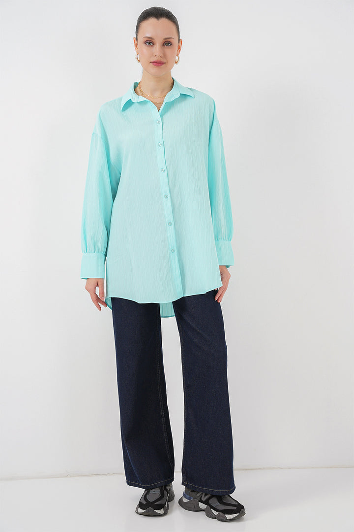 BGD Women Woman Striped Long Shirt Tunic 5963 - Turquoise - Mount Laurel