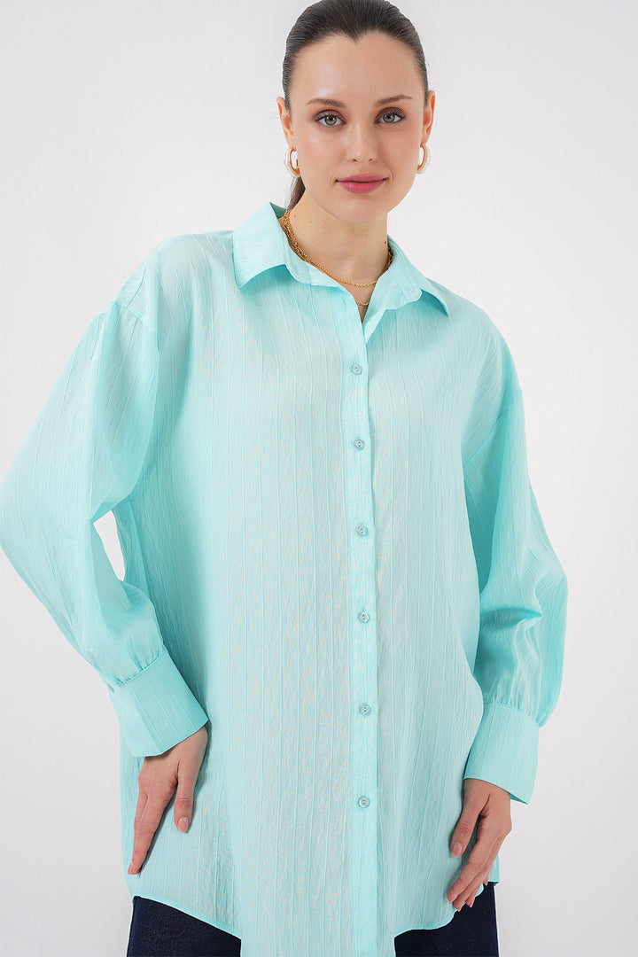 BGD Women Woman Striped Long Shirt Tunic 5963 - Turquoise - Mount Laurel