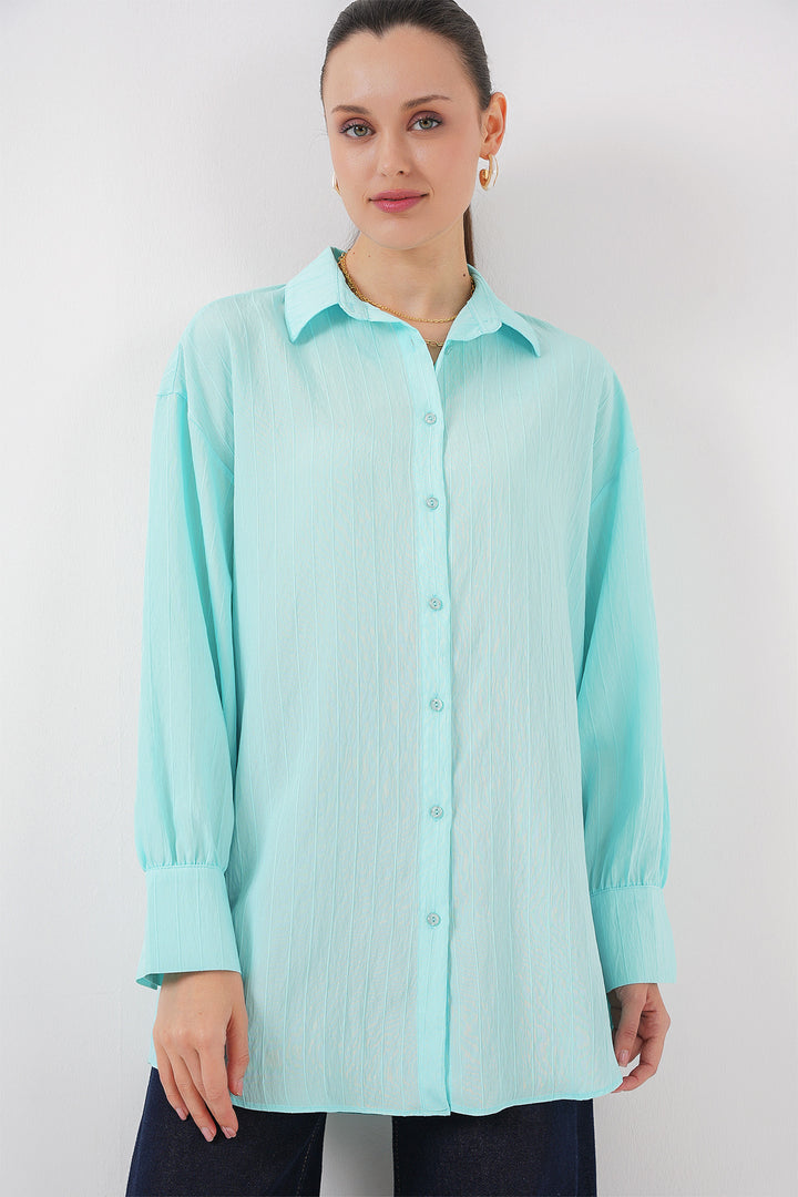 BGD Women Woman Striped Long Shirt Tunic 5963 - Turquoise - Mount Laurel