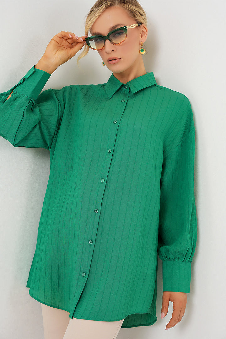 BGD Women Woman Striped Long Shirt Tunic 5963 - Green - Wesley Chapel