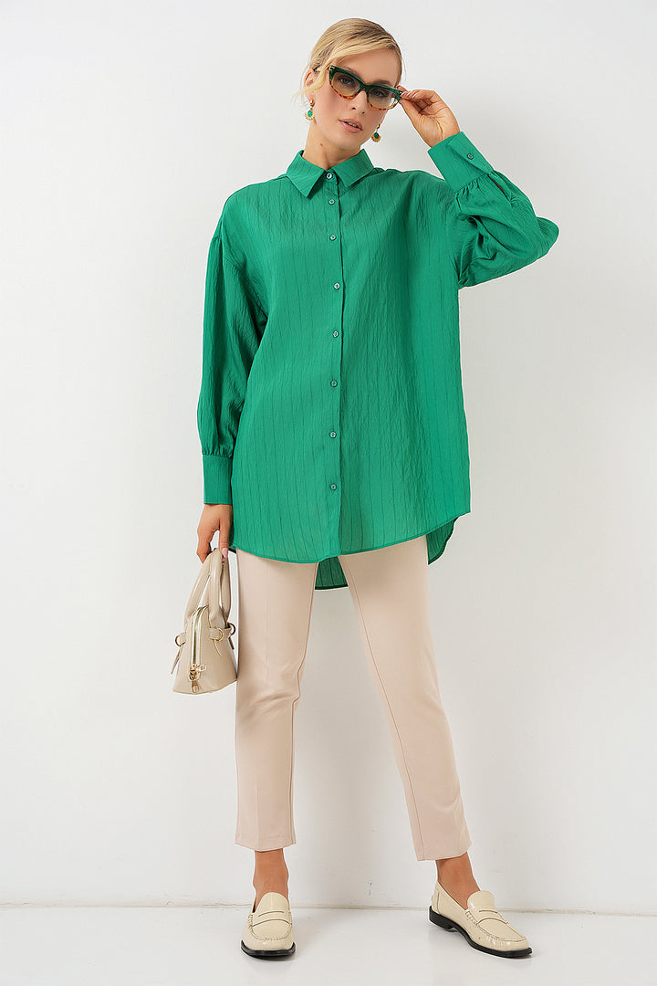 BGD Women Woman Striped Long Shirt Tunic 5963 - Green - Wesley Chapel
