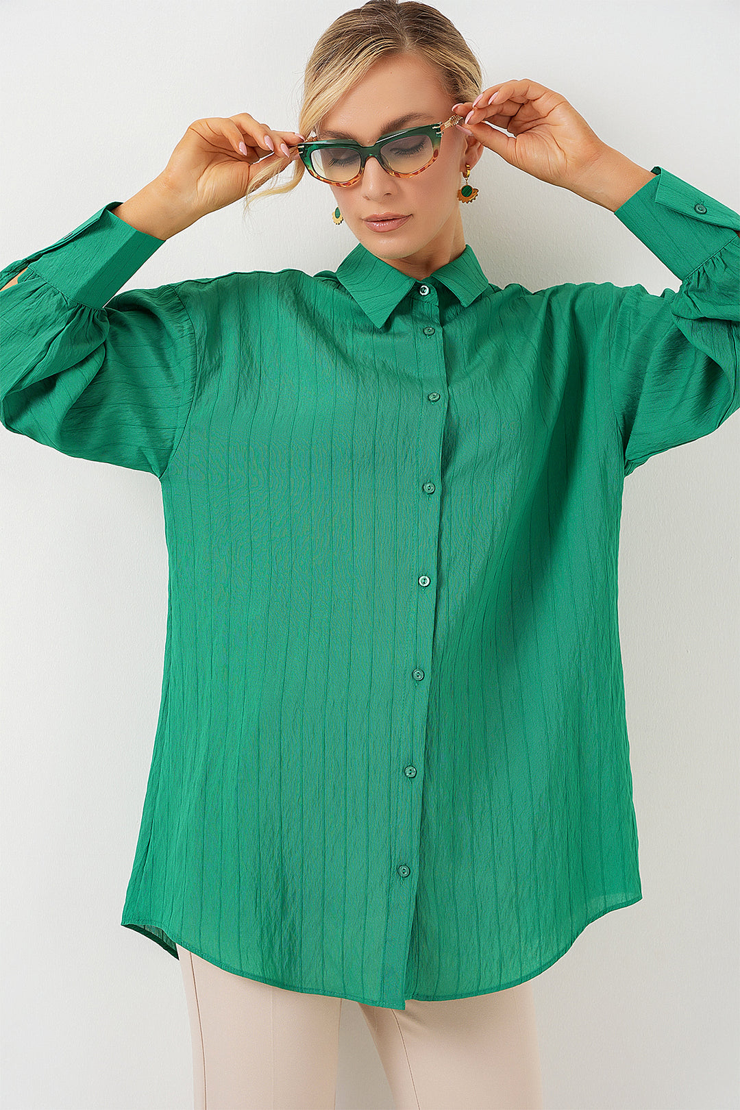 BGD Women Woman Striped Long Shirt Tunic 5963 - Green - Wesley Chapel