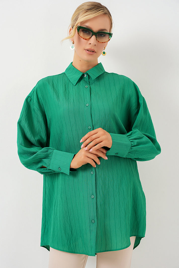 BGD Women Woman Striped Long Shirt Tunic 5963 - Green - Wesley Chapel