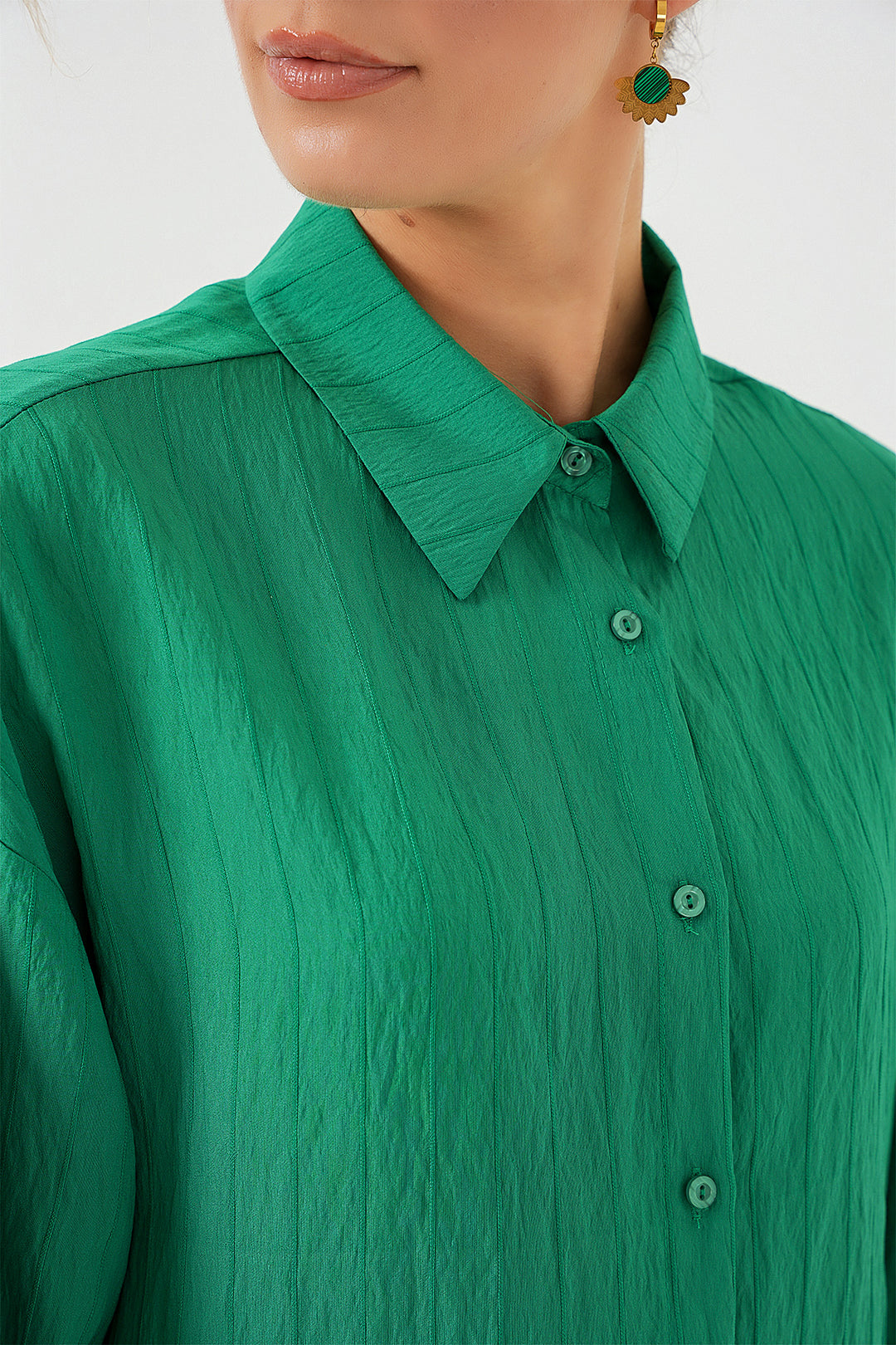 BGD Women Woman Striped Long Shirt Tunic 5963 - Green - Wesley Chapel