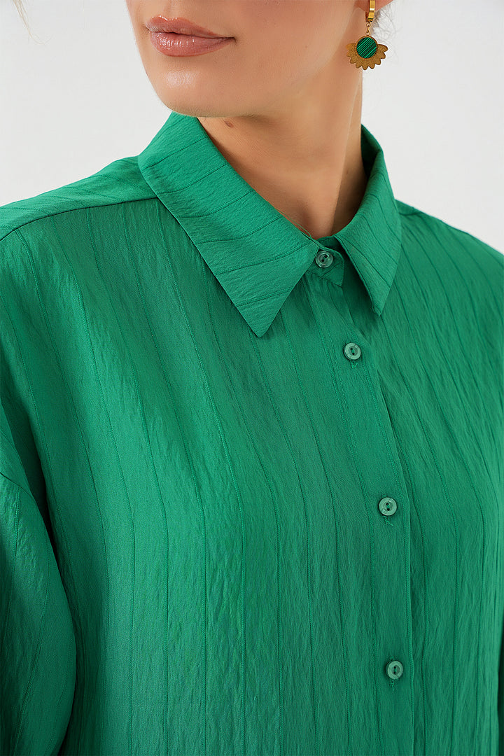 BGD Women Woman Striped Long Shirt Tunic 5963 - Green - Wesley Chapel