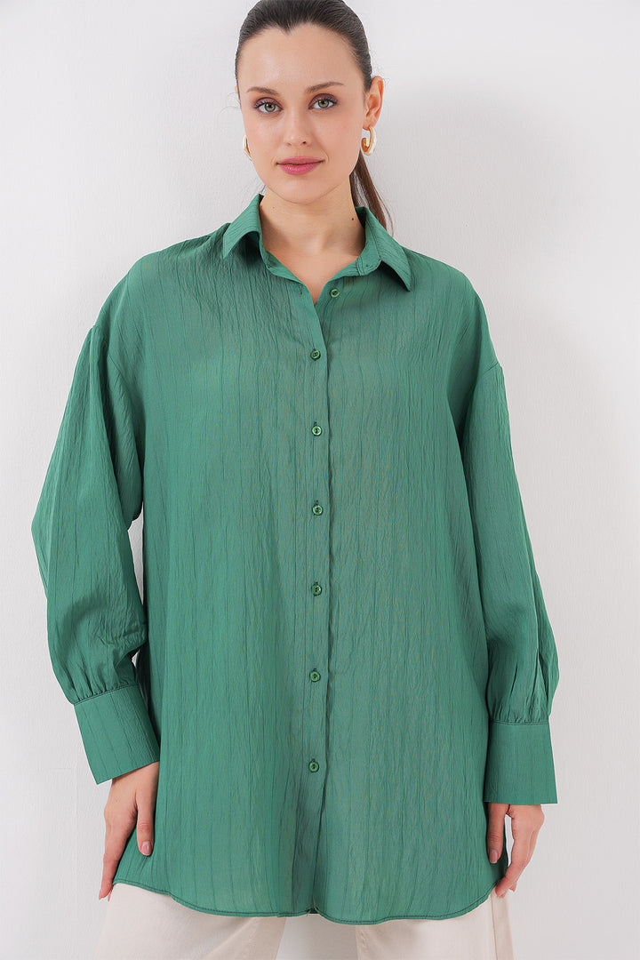 BGD Women Woman Striped Long Shirt Tunic 5963 - Emerald Green - Tübingen