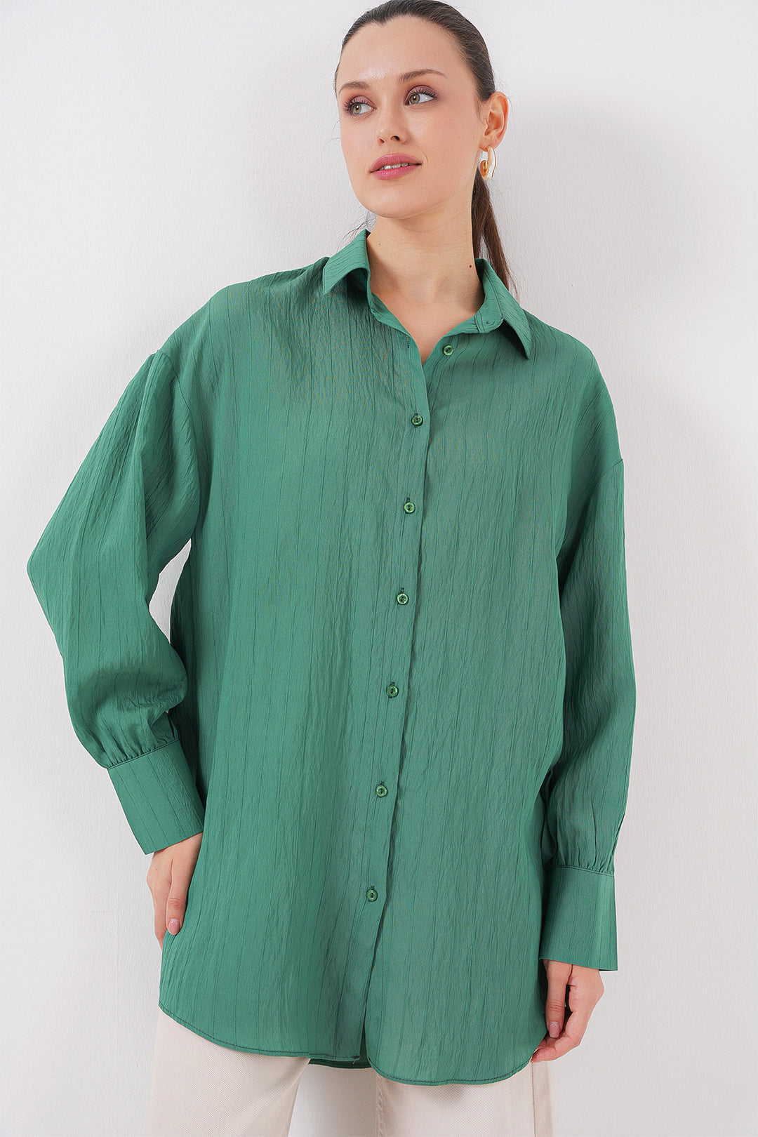 BGD Women Woman Striped Long Shirt Tunic 5963 - Emerald Green - Tübingen
