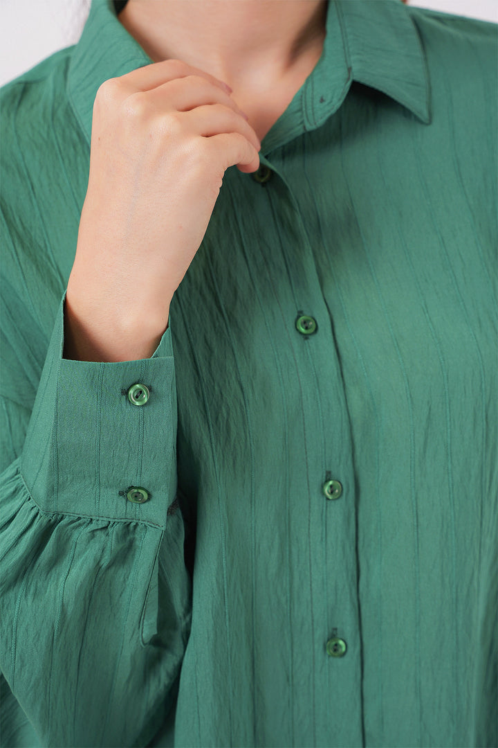 BGD Women Woman Striped Long Shirt Tunic 5963 - Emerald Green - Tübingen
