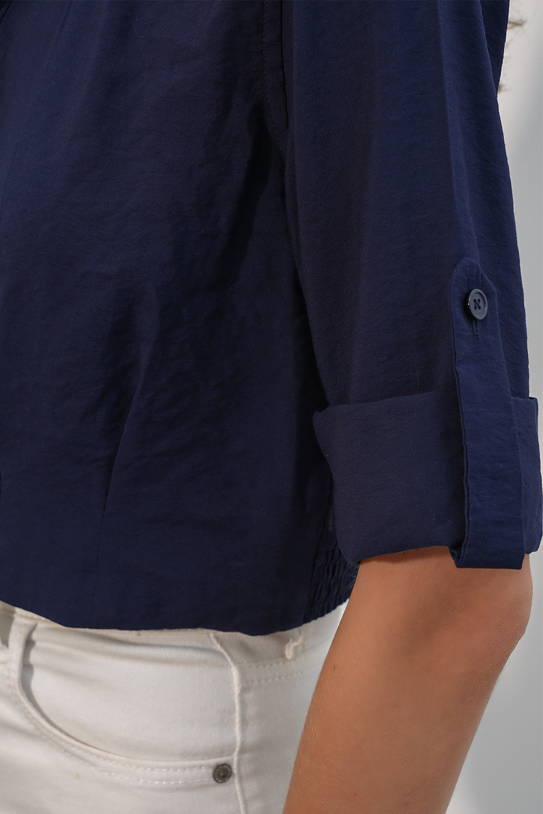 BGD Women Kadın Crop Oversize Gömlek 20390 - Lacivert - Douai