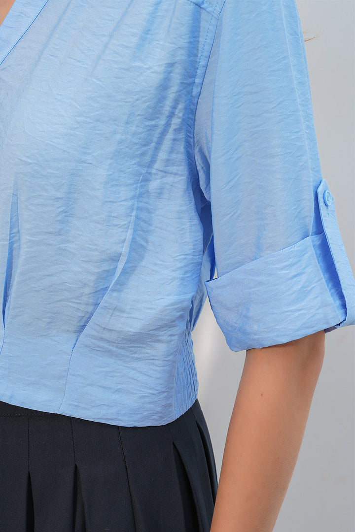 BGD Women Kadın Crop Oversize Gömlek 20390 - Mavi - Dinslaken