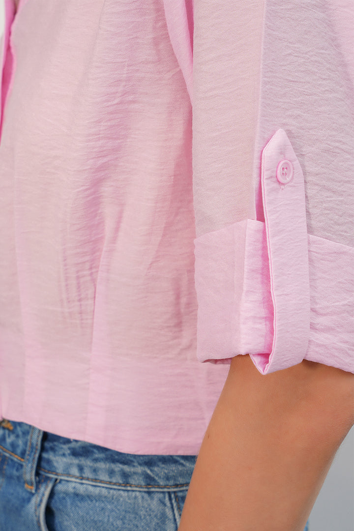 BGD Women Kadın Crop Oversize Gömlek 20390 - Pembe - Santa Maria