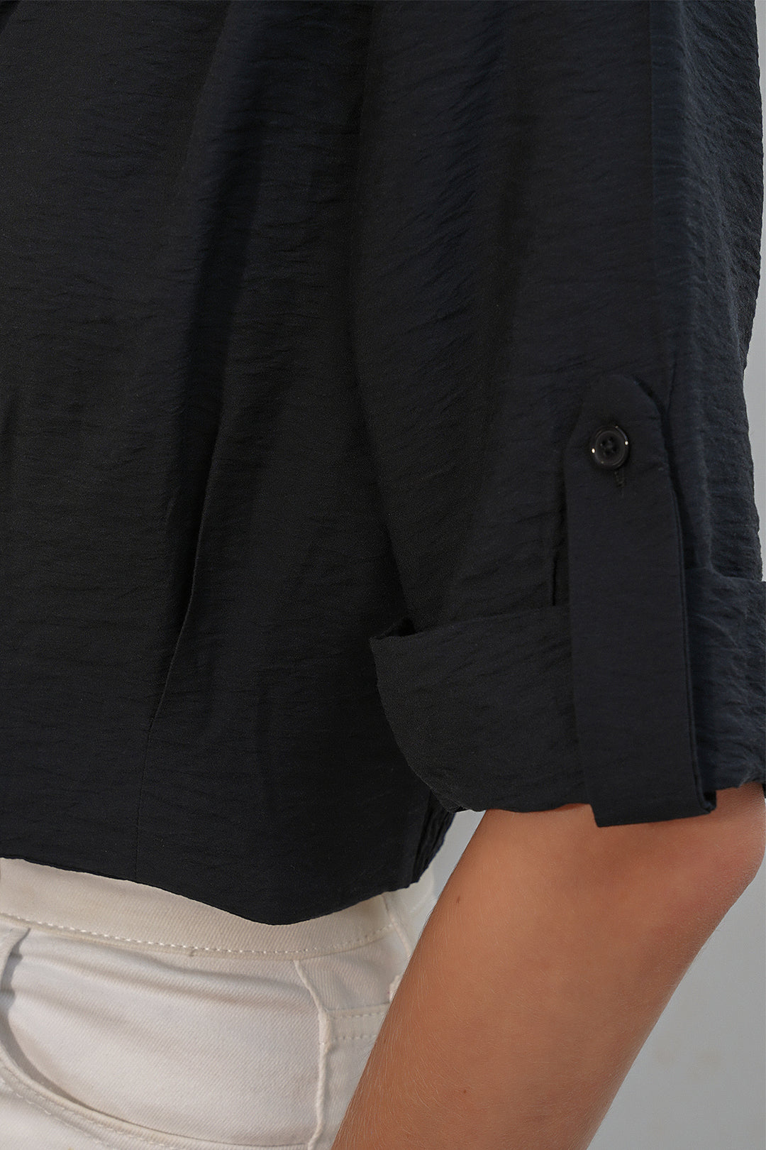 BGD Women Kadın Crop Oversize Gömlek 20390 - Siyah - Belleville