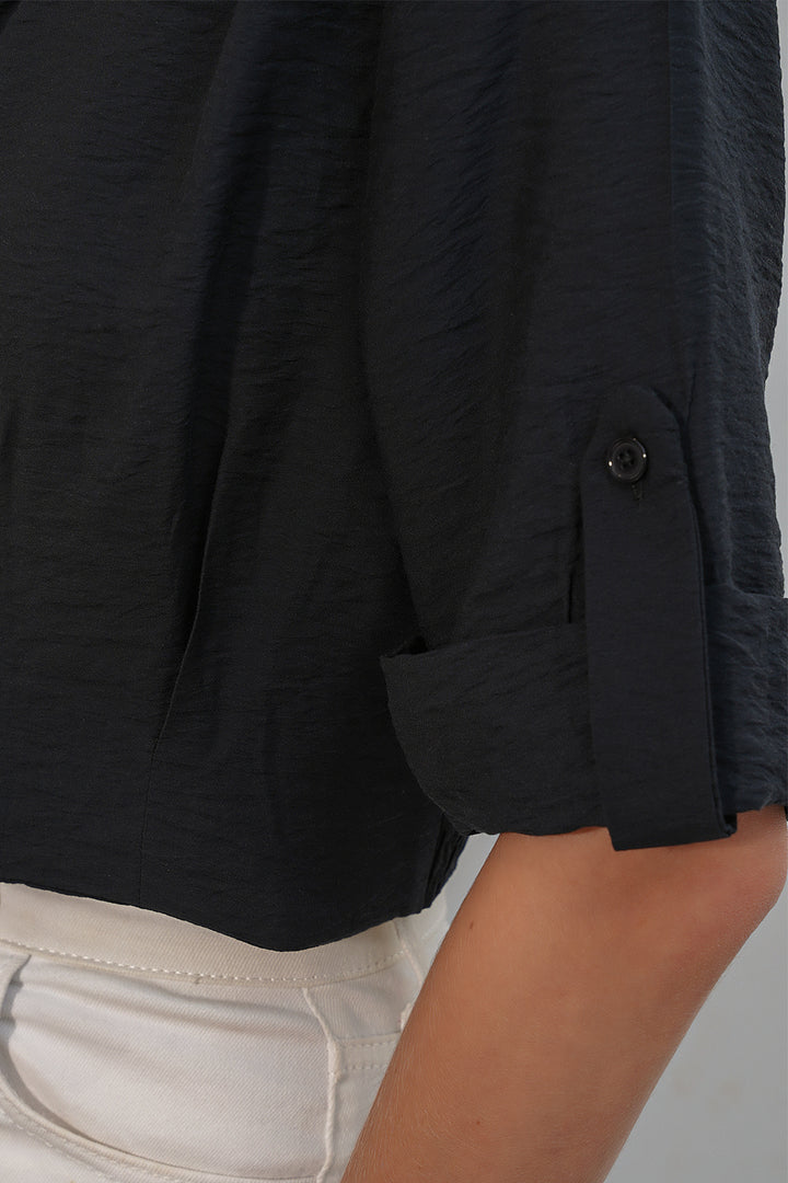 BGD Women Kadın Crop Oversize Gömlek 20390 - Siyah - Belleville