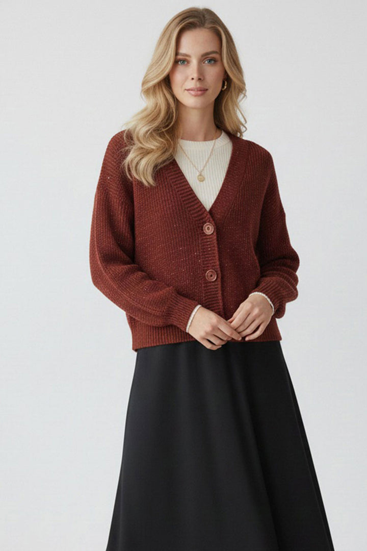 BGD Women Kadın Crop Triko Hırka 15955 - Bordo - Bradenton