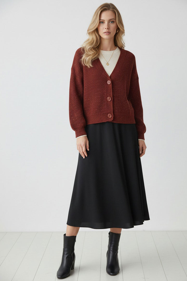 BGD Women Kadın Crop Triko Hırka 15955 - Bordo - Bradenton