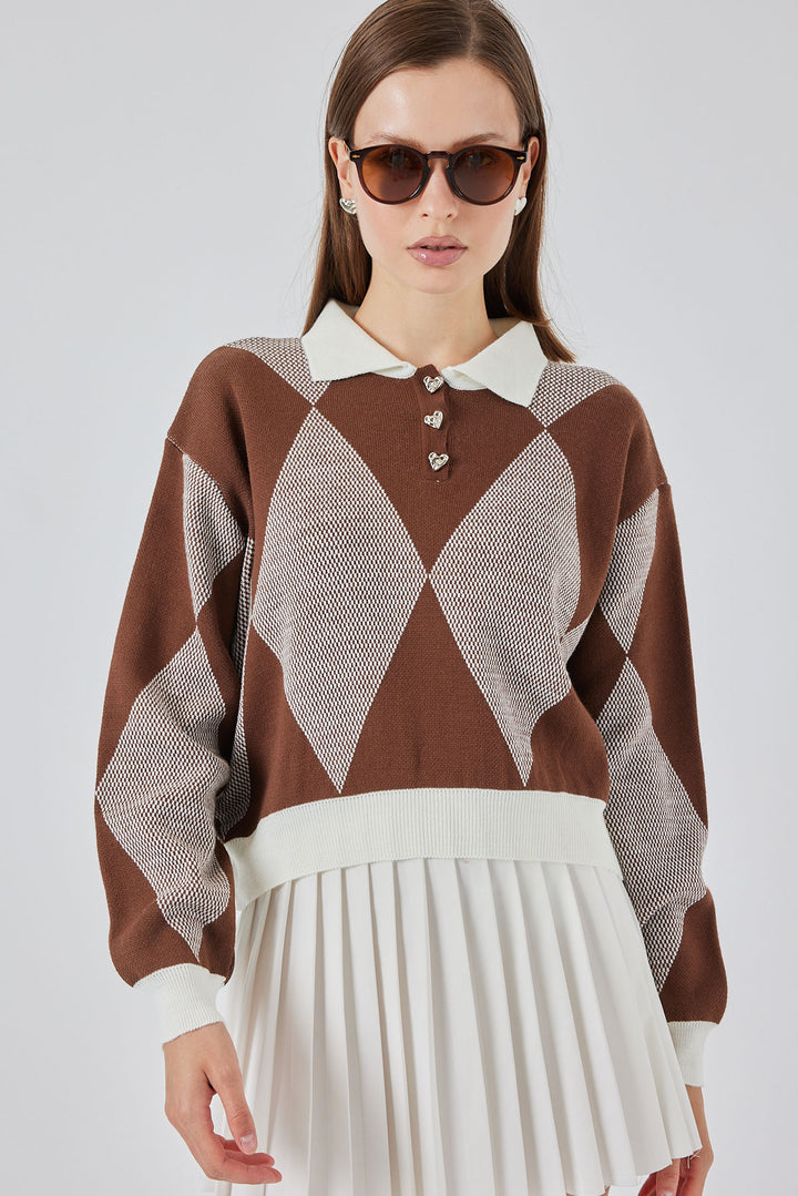 BGD Women Women's Crop Sweater 15936 - Dark Brown - Bacău