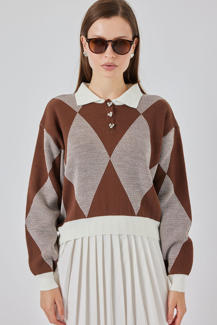 BGD Women Women's Crop Sweater 15936 - Dark Brown - Bacău