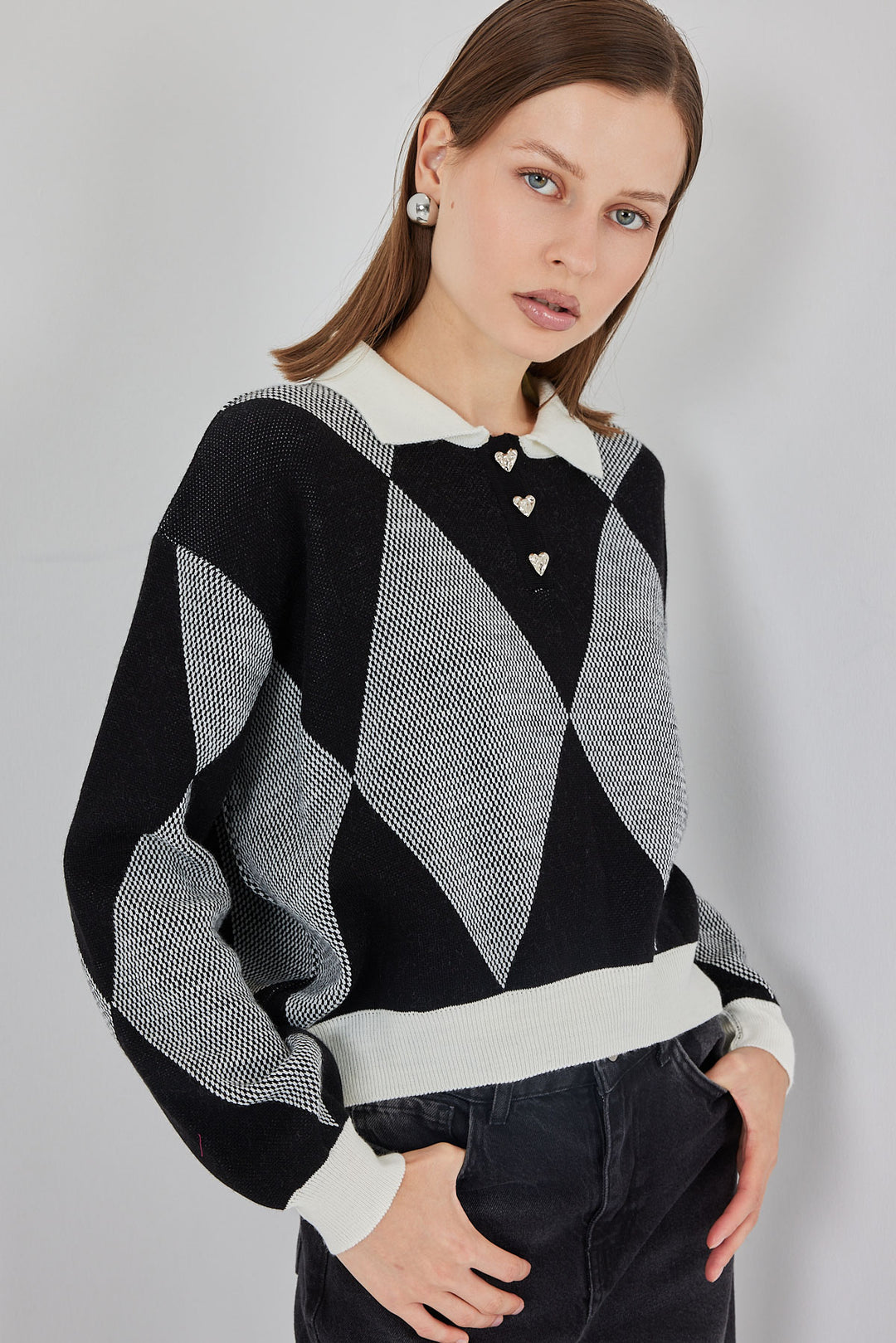 BGD Women Kadın Crop Triko Kazak 15936 - D. Siyah - Saltillo