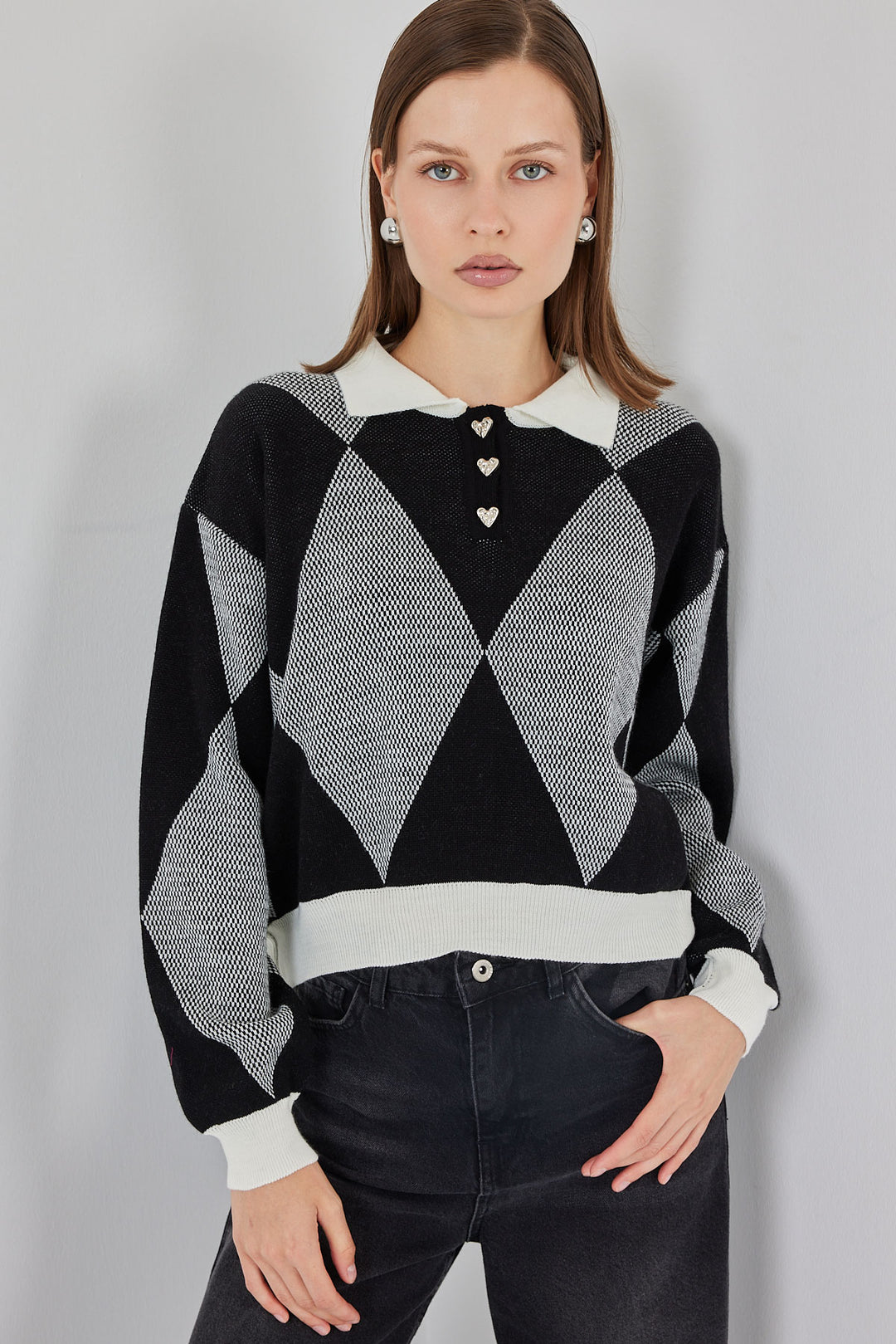 BGD Women Kadın Crop Triko Kazak 15936 - D. Siyah - Saltillo