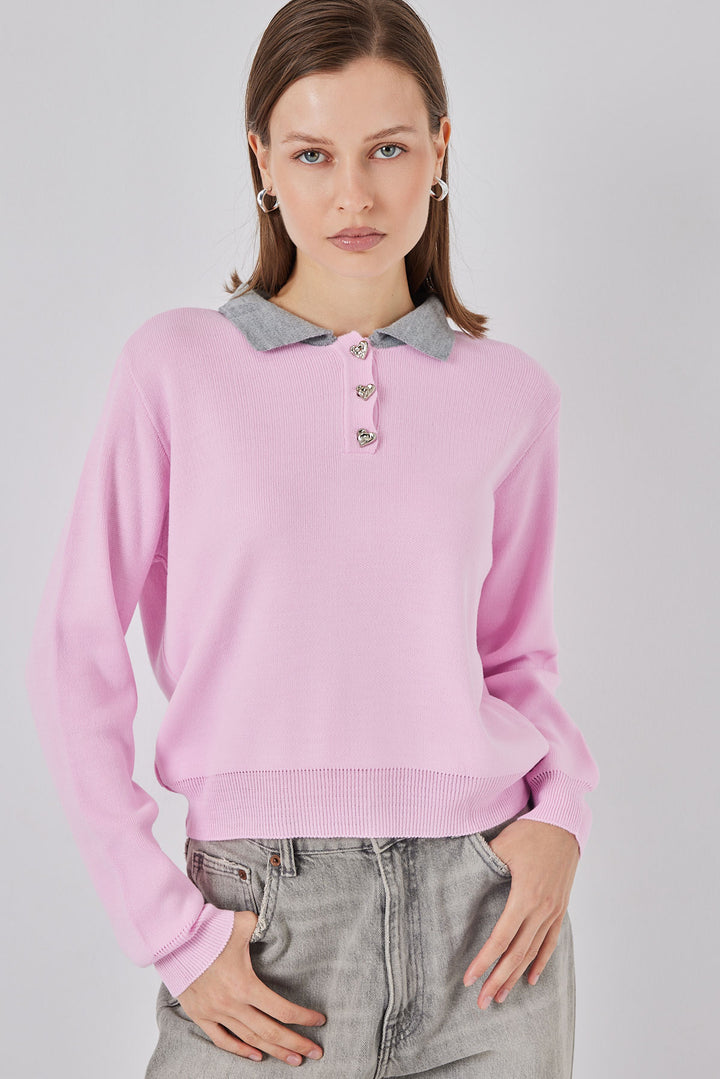 BGD Women Women's Crop Sweater 15936 - Pink - Jurupa Valley