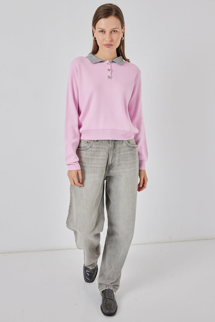 BGD Women Women's Crop Sweater 15936 - Pink - Jurupa Valley