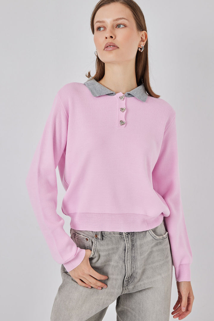 BGD Women Women's Crop Sweater 15936 - Pink - Jurupa Valley
