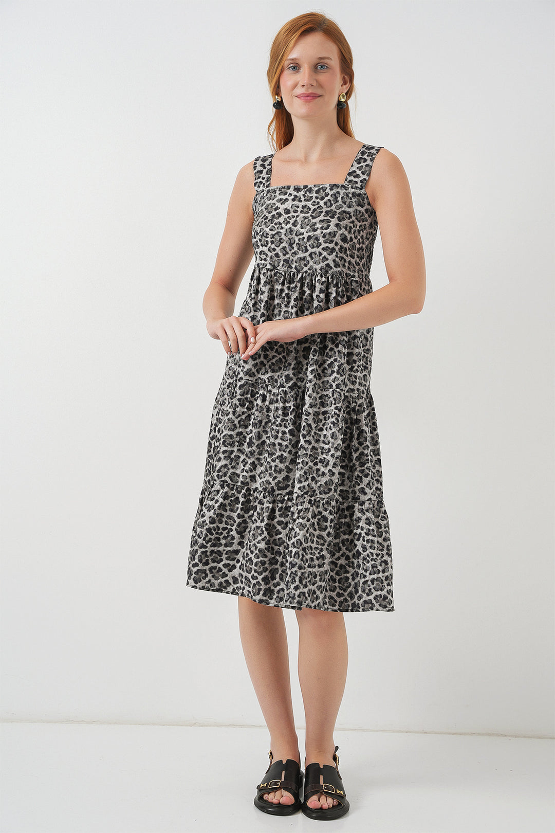 BGD Women Woman Patterned Strappy Midi Dress 2577 - Anthracite - Hurst